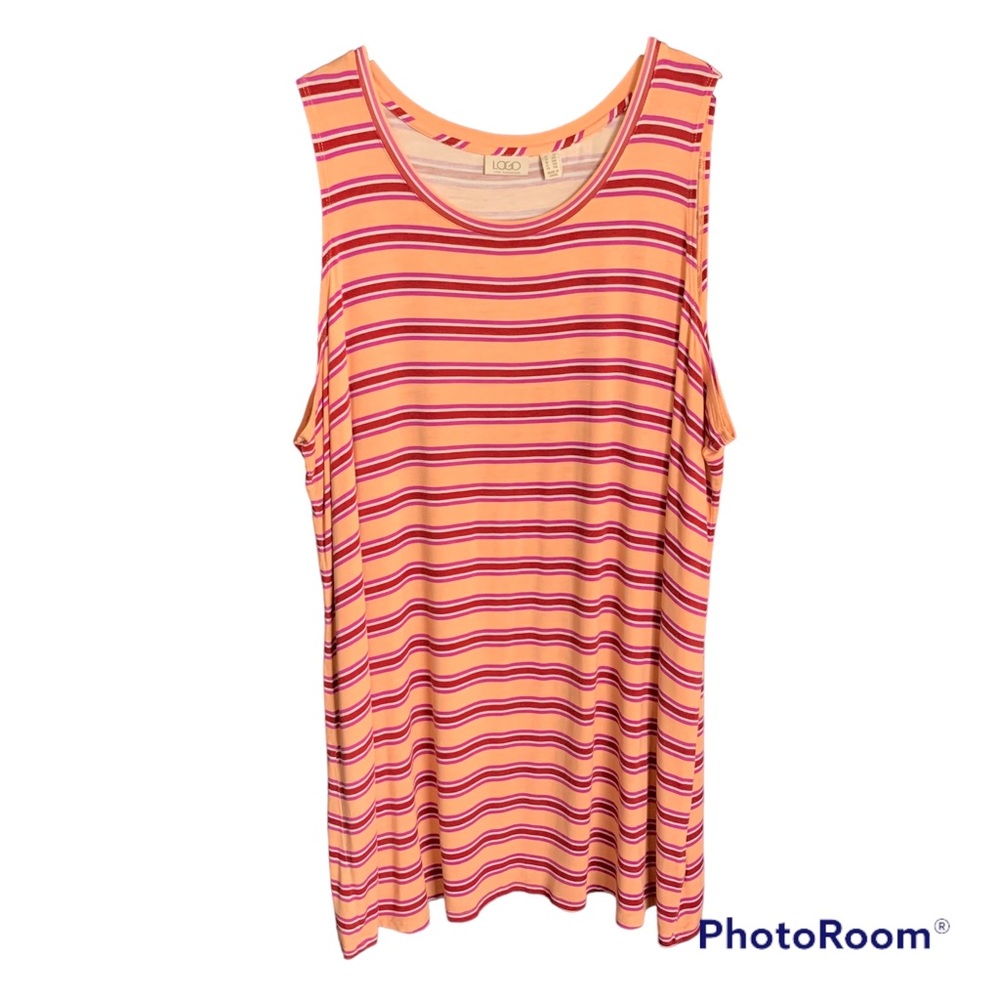 LOGO Lori Goldstein Womens 2X Peach Multi Color Striped Tank Top Dress - Picture 1 of 5